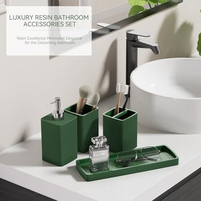 Green Bathroom Set, Dark Green Bathroom Accessories Set with Shower Curtain and Rugs, Bath Towel Sets, Natural Loofah Sponge, Soap Dispenser, Toothbrush Holder, Bathroom Tumbler and Tray for Bathroom - size: Bath Set+Shower Curtain+Rugs+Towel Set+2PCS Loo