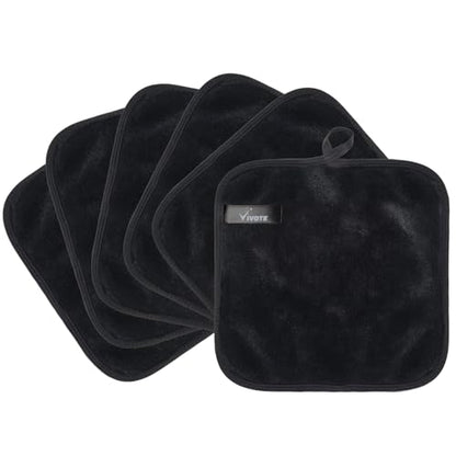 VIVOTE Makeup Remover Cloth Black Microfiber Washcloths 6 Pack Towels | 20CMX20CM Reusable Makeup Remover Towels and Eraser Cloths for Face Cleansing. Soft Microfiber Pads for Women