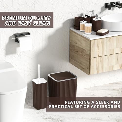 XLHOMO Bathroom Accessories Set - Gorgeous Bathroom Set, 10PC Brown Bathroom Accessories, Bathroom Accessory Set, Toilet Brush, Trash Can, Qtip Holder Dispenser & Soap Dispenser - size: Bath Set, style: Brown&Silver