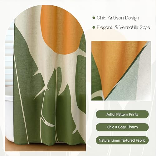 Tropical Leaves Linen Boho Shower Curtain Set with Liner,72" Wx72 L | Double Layer Shower Curtain Waterproof Fabric with Zippered Removable PEVA Liner,Boho Shower Curtain for Bathroom,Free Hooks - color: Banana Leaf