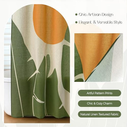 Tropical Leaves Linen Boho Shower Curtain Set with Liner,72" Wx72 L | Double Layer Shower Curtain Waterproof Fabric with Zippered Removable PEVA Liner,Boho Shower Curtain for Bathroom,Free Hooks - color: Banana Leaf