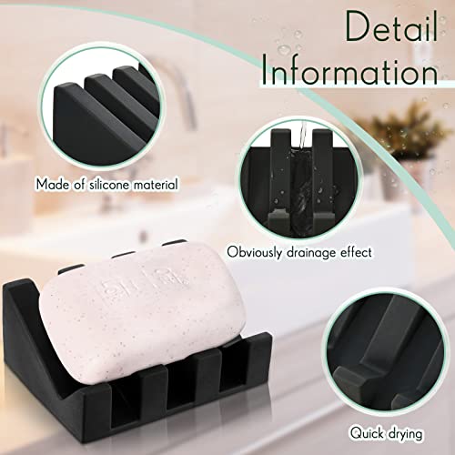 2 Pieces Silicone Soap Dish Self Draining Soap Dish Shower Waterfall Bar Soap Holder Tray with Drain Soap Saver for Kitchen Bathroom Accessories (Black,Cream White) - color: Black, Cream White