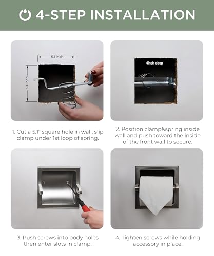 FORIOUS Recessed Toilet Paper Holder for Mega Rolls, Brushed Nickel | Stainless Steel Tissue Roll Holder Wall Mount for Bathroom Space-Saving Design, in Wall Toilet Paper Dispenser Insert - color: Stainless Steel