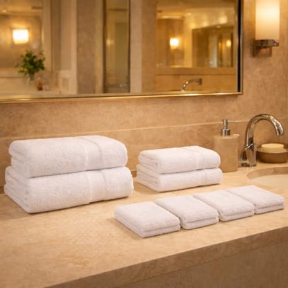 Lux Collection 8-Piece Luxury Towel Set, 100% Ring Spun Cotton, 400 GSM, White, Super Absorbent, Quick-Dry, 2 Bath, 2 Hand, 4 Washcloths