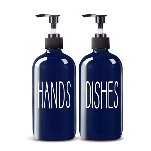 COHOSEGE Glass Soap Dispenser Set 2 Pack,16 Oz Dish Soap Dispenser for Kitchen Sink,Blue Kitchen Accessories and Kitchen Decor,Blue Decorations and Kitchen Utensils for Kitchen - color: Blue