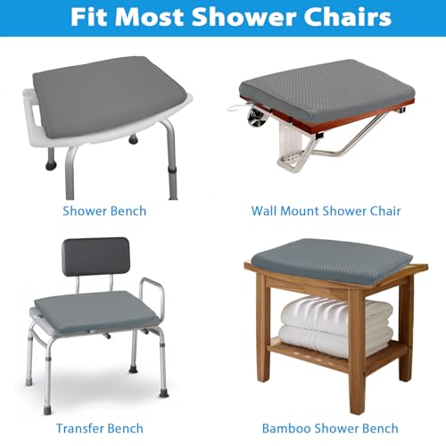 AEROiVi Shower Seat Cushion Non-Slip Silicone Bottom 3D Mesh Washable Gray | Soft Shower Chair Cushion for Benches Quick Drying Washable Mat 3D Mesh Pad with Hook Design Elderly Handicap Disabled - size: Gray