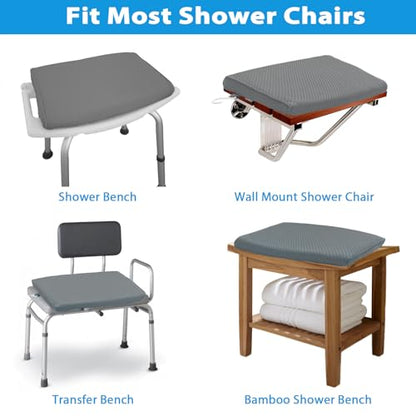 AEROiVi Shower Seat Cushion Non-Slip Silicone Bottom 3D Mesh Washable Gray | Soft Shower Chair Cushion for Benches Quick Drying Washable Mat 3D Mesh Pad with Hook Design Elderly Handicap Disabled - size: Gray
