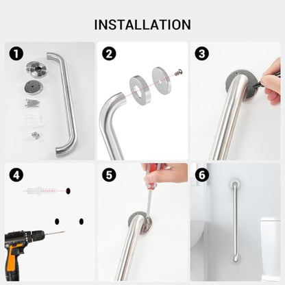16 Inch Grab Bars for Bathtubs and Showers Brushed Nickel | Safety Shower Grab Bars for Seniors Elderly Handicapped, Handicap Grab Bars for Shower with Concealed Screws