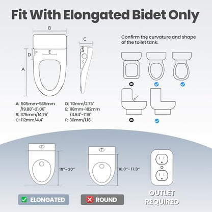 Tadashi Bidet Toilet Seat Elongated, Heated Toilet Seat, Instant Warm Water & Dryer, Feminine & Rear Wash, Self-Clean Nozzle, Slow Close Lid, Child/ECO/Silent Mode