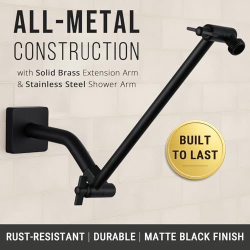 G-Promise 11 Inch Shower Extender with 6 Inch Arm and Flange(Matte Black) | Solid Brass Construction, Height and Angle Adjustable, Standard Connection Thread, All Installation Tools Included - color: Matte Black, style: 11 Inch