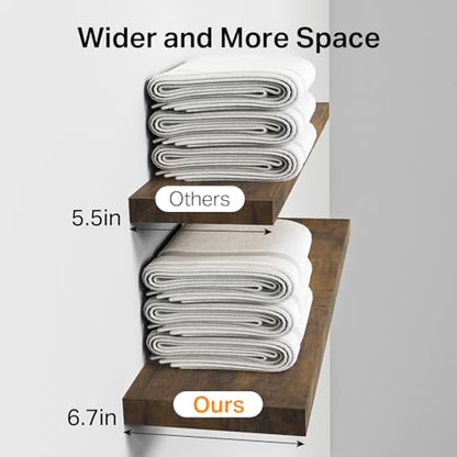 BAYKA Rustic Brown Floating Bathroom Shelves, 15.7in, 3Pk, Wall Mount Shelf | Metal Mesh Storage Basket, Easy Install, 22lbs Max Load, Hidden Bracket, for Over Toilet Bedroom Decor, Multi-Wall Compatible
