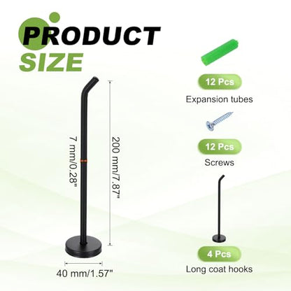 uxcell 4Pcs 8 Inch Coat Hooks, Stainless Steel Long Nose Wall Mount Hook, Robe Towel Hangers with Screws for Livingroom Bathroom Closets and Wardrobe, Black - color: Black, size: 8 Inch