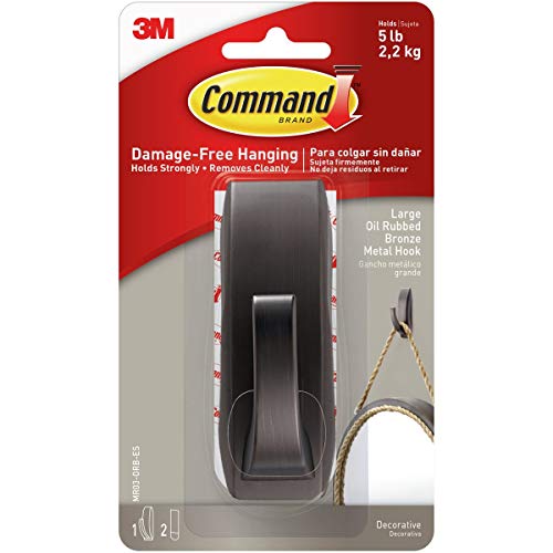 Command Large Modern Reflections Metal Hook, Holds up to 5 lb, Oil Rubbed Bronze, 1 Wall Hook with 2 Strips, Damage-Free Hanging Hooks for Hanging Decorations in Living Spaces - color: Oil Rubbed Bronze, size: Large