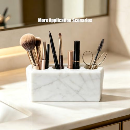 Marble Toothbrush Holder, 4 Slots for Multiple Toothbrushes | Toothbrush Stand Fits Electric Toothbrush, Toothpaste, Razor & Makeup Brushes, Luxury Stone Storage Toothbrush Organizer