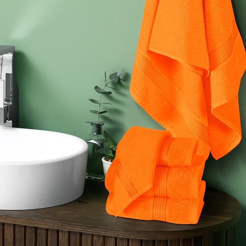 Ultra Soft 6 Pack Cotton Towel Set, Contains 2 Bath Towels 28x55 inch, 2 Hand Towels 16x24 inch & 2 Wash Coths 12x12 inch, Ideal for Everyday use, Compact & Lightweight - Orange - color: Orange