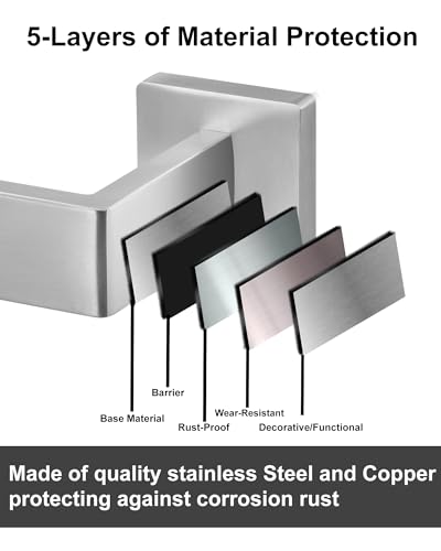 10-Piece Brushed Nickel Bathroom Hardware Set with 16" Towel Bar, Toilet Paper Holder, Towel Rings & Robe Hooks, Stainless Steel Square Bathroom Accessories Kit Wall Mounted - color: Brushed Nickel-16inch