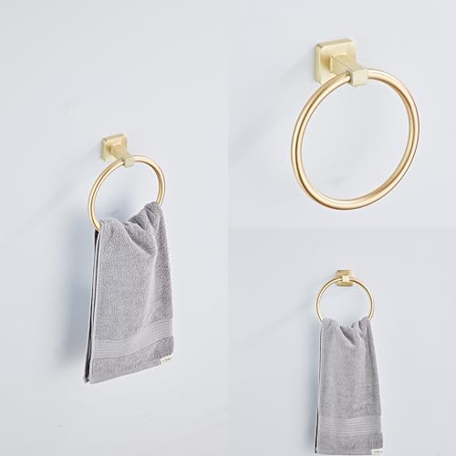 Brusehd Light Gold Bathroom Hardware Set 4 Pieces,Towel Bar Set Stainless Steel Wall Mounted, Includes 16In Hand Towel Bar, Towel Ring, Robe Towel Hooks,Toilet Paper Holder, Bathroom Towel Rack Set… - color: Brusehd Light Gold, size: 16Inch