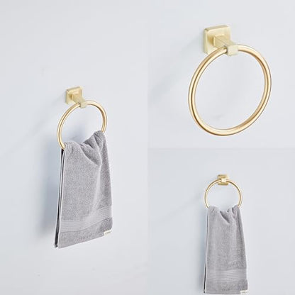 Brusehd Light Gold Bathroom Hardware Set 4 Pieces,Towel Bar Set Stainless Steel Wall Mounted, Includes 16In Hand Towel Bar, Towel Ring, Robe Towel Hooks,Toilet Paper Holder, Bathroom Towel Rack Set… - color: Brusehd Light Gold, size: 16Inch