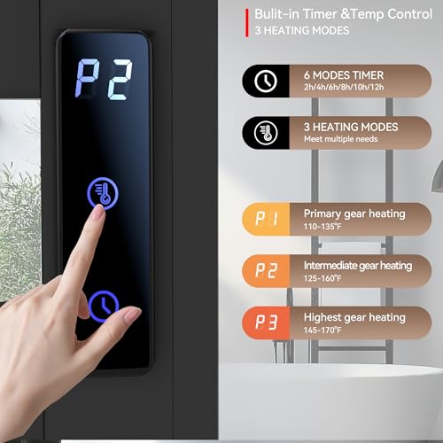6-Bar Wall Mounted Towel Warmer Rack, Electric Heated Towel Rack for Bathroom, Fast Heating & Constant Temperature, Built-in Timer & Adjustable Temp, Plug-in, Matte Black - color: Black, size: 6-Bars
