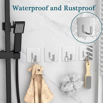 Adhesive Towel Hooks, 8 Pack Self Adhesive Coat Sticky Hooks for Hanging, Stainless Steel Stick on Wall Hat Hook, Bathrooms Kitchen Livingroom Garage, Silver