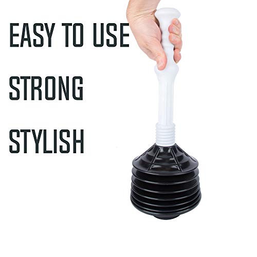 JS Jackson Supplies Professional Bellows Accordion Toilet Plunger, High Pressure Plunge Removes Heavy Duty Clogs from Bathroom Toilets, All Purpose Power Plunger, White & Black - color: White/Black