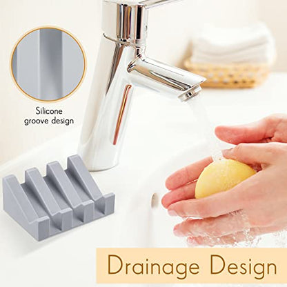 2 Pieces Silicone Soap Dish Self Draining Soap Dish Shower Waterfall Bar Soap Holder Tray with Drain Soap Saver for Kitchen Bathroom Accessories (Light Grey) - color: Light Grey