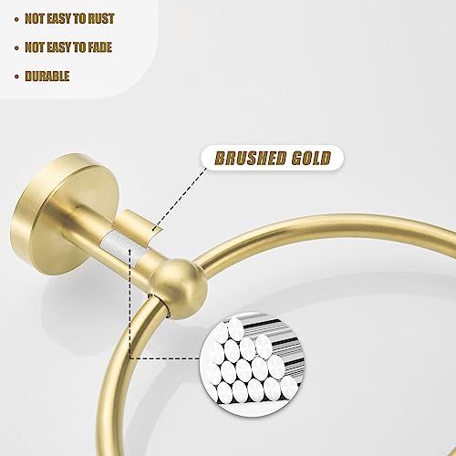 Leyden Brushed Gold Hand Towel Holder, Bathroom Towel Ring, Bath Hand Towel Rack Hangers Wall Mounted Half Round Modern - color: Round Bottom Gold