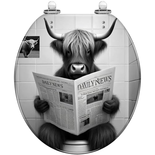 Round Resin Toilet Seat, Quietly Close Quick Release Hinges Cover | Toilet Lid Cover Easy to Clean and Install, Funny Bull Animal Cattle Hilarious Farmhouse Rustic Heavy Duty Toilet Seat - color: pattern1, size: O-shape