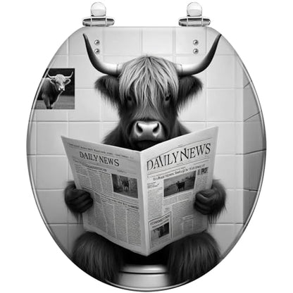 Round Resin Toilet Seat, Quietly Close Quick Release Hinges Cover | Toilet Lid Cover Easy to Clean and Install, Funny Bull Animal Cattle Hilarious Farmhouse Rustic Heavy Duty Toilet Seat - color: pattern1, size: O-shape