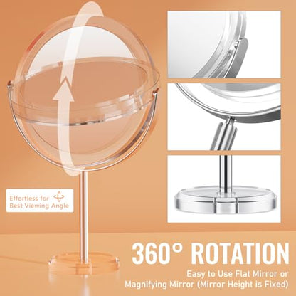 Auxmir 1X/20X Double-Sided Makeup Mirror, 8" Magnifying Mirror | 360°rotation, tweezers, vanity desk table stand travel, stainless steel and ABS construction, 20X magnification - color: 1x/20x-8 Inch