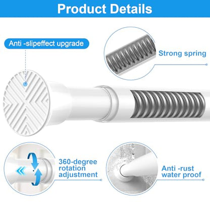 MEXAU 2 Pack White Spring Tension Curtain Rods 16-37 Inch Small Shower Rod | Adjustable Tension Rods No Drilling for Window, Bathroom, Closet, 7/8"Spring Tension Rods,Small Shower Curtain Rod,Iron - color: White-2P, size: 16-37 inch