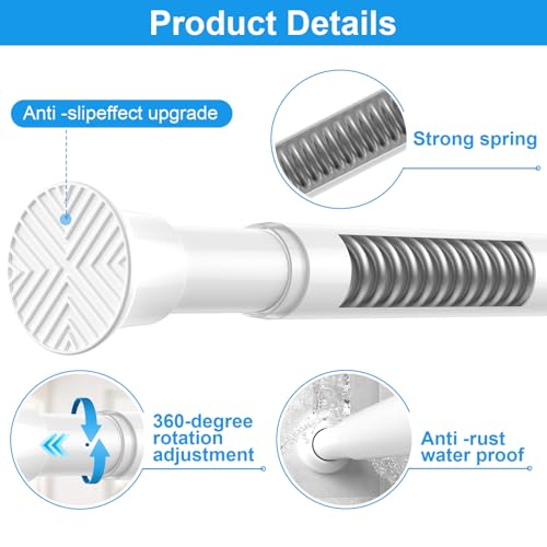 MEXAU 1 Pack Spring Tension Curtain Rods 31-62 In White Shower Curtain Rod | Adjustable Spring Tension Rods No Drilling for Window Closet Kitchen Wardrobe Bathroom, Non Slip Tension Rods ,7/8" Diameter - color: White-1P, size: 31-62 inch