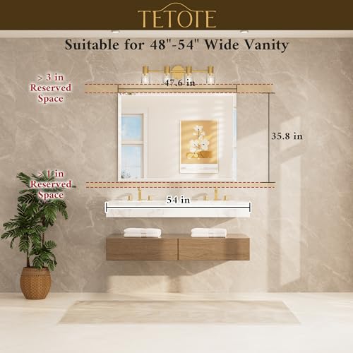 TETOTE 48" x 36" Large Mirror with Frameless Tempered Beveled Edge for Vanity and Bathroom - size: 36"L x 48"W