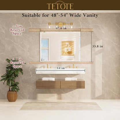 TETOTE 48" x 36" Large Mirror with Frameless Tempered Beveled Edge for Vanity and Bathroom - size: 36"L x 48"W