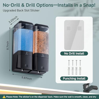 Shampoo and Conditioner Dispenser 2 Chamber No Drill Shampoo Dispenser for Shower Wall Mounted Shower Soap Dispenser 2 * 500ml Refillable Shower Dispenser for Bathroom Hotel(Black 2 Chamber) - color: Black-clear-2