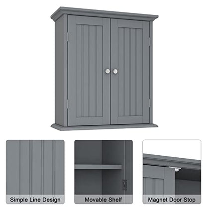 ChooChoo Bathroom Wall Cabinet with 2 Doors, Over The Toilet | 8.8"D x 21.1"W x 24"H, Medicine Cabinet, Adjustable Shelves, Cupboard, Grey - color: Grey, size: 8.8"D x 21.1"W x 24"H