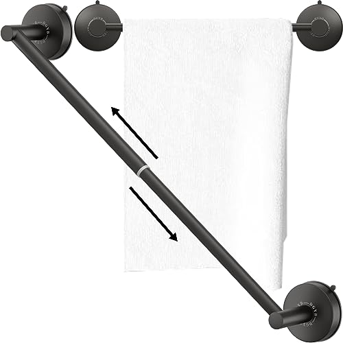DGYB Adjustable Suction Cup Towel Bar for Bathroom 14 Inch ~ 27 Inch Matte Black Towel Rack Stainless Steel Bath Towel Holder for Glass Shower Door - color: 14"~27" Towel Bar - 1pc/Matte Black