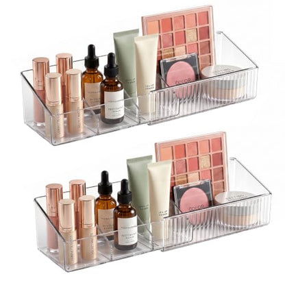 JessLab Expandable Mirror Cabinet Organizer, Clear Adjustable Makeup Bin with Dividers, Skincare Storage, Cosmetic Display Case for Bathroom Vanity Drawer, 2 Pack