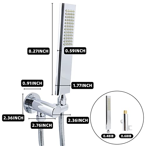 Solid Brass Handheld Shower Head Arc Design High Pressure Polished Chrome Hand Shower Wand with Adjustable Supply Elbow Wall Connector Shower Holder and 59″ Stainless Steel Hose Set - color: Polished Chrome