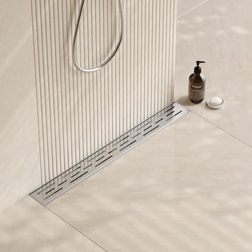 Neodrain 24-Inch Brushed Linear Shower Drain with Brick Pattern Grate | 304 Stainless Steel,Durable Bathroom Floor Drain,Rectangle Linear Drain with Hair Strainer & Adjustable Feet,CUPC certified - color: Stainless, size: 24 In