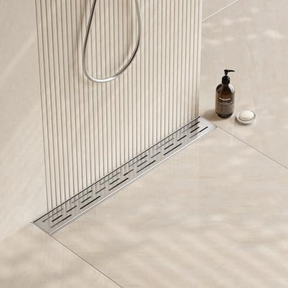 Neodrain 24-Inch Brushed Linear Shower Drain with Brick Pattern Grate | 304 Stainless Steel,Durable Bathroom Floor Drain,Rectangle Linear Drain with Hair Strainer & Adjustable Feet,CUPC certified - color: Stainless, size: 24 In