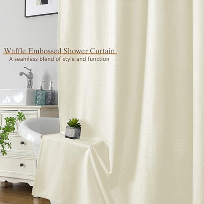 Cream Fabric Shower Curtain 78 Inch Length 1 Piece, Embossed Textured Waffle Cloth Shower Curtains for Bathroom Modern Hotel Spa, Water Resistant Machine Washable, 72Wx78L Inches - color: Cream, size: 72"W x 78"L (Pack of 1)