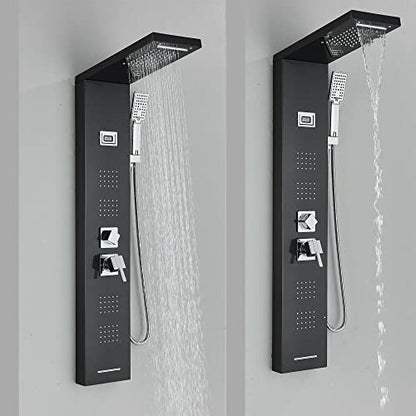 Black Shower Panel Tower Massage Body Jets System Rain Waterfall Mixer Hand Shower