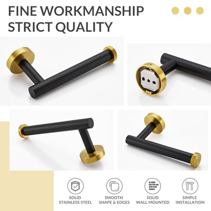 Toilet Paper Holder, Black & Gold, 304 Stainless Steel | Open-Side Roll Access, Raised End Stop, Space-Saving Design, Modern Bathroom Refresh, Small Bath & Guest Bath Use - color: Black & Gold