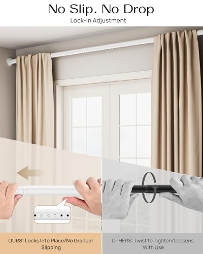 Extra Long Tension Curtain Rod No Drill by EZFurni, 82–123 Inch Heavy Duty Tension Rod with Lock-In Stability, Spring-Loaded Non-Slip Secure Hold for Shower, Window, Patio, 1.26" Diameter, White - color: White, size: 82-123 Inches