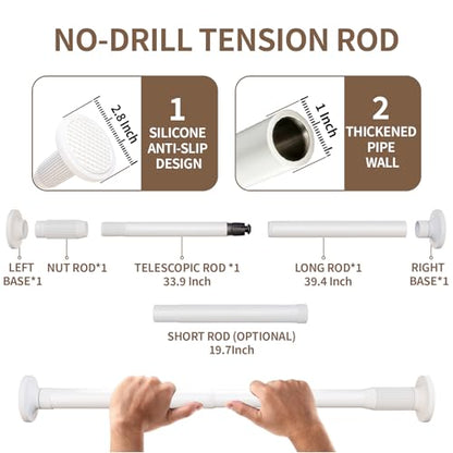 Adjustable Shower Curtain Tension Rod, 39-67 Inch Heavy Duty 1-Inch Diameter, No-Drill Shower Curtain Rod, Rust & Scratch Resistant for Bathroom, Bathtub, Closet & Window (White) - color: White, size: 39-67"