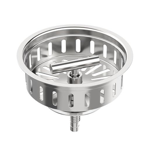 KONE Kitchen Sink Stopper Strainer Replacement for KONE 9171 Standard 3-1/2 Inch Spin and Seal Drains with Threaded Stopper Function, Stainless Steel Twist Lock Basket Strainer Replacement - color: Silver