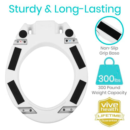 Vive Raised Toilet Seat Riser for Seniors (with Handles) - Handicap Rail | Grab Bar Seat for Over Toilet - Elevated Safety for Elderly, Disabled, Medical - Elongated - size: Elongated