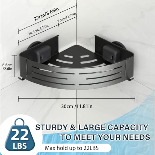 Onemake Corner Shower Caddy with Suction Cups, 2-Pack Shelves for Bathroom | Removable Aluminum Wall Mounted Organizer Shelves, Storage Rack with Towel Bar & Portable Hooks, for Bathroom, Kitchen,Grey - style: 2 Tier-Gray-Triangle Caddies