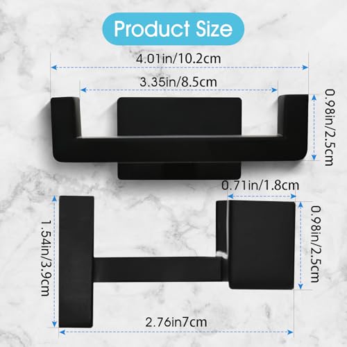 Double Towel Hook, Wall Mount, Matte Black | 304 Stainless Steel, Rust-Resistant, 2-Prong, 2.76" Hook Depth, for Bathroom/Kitchen/Pool, Rectangular Grip Prevents Slipping